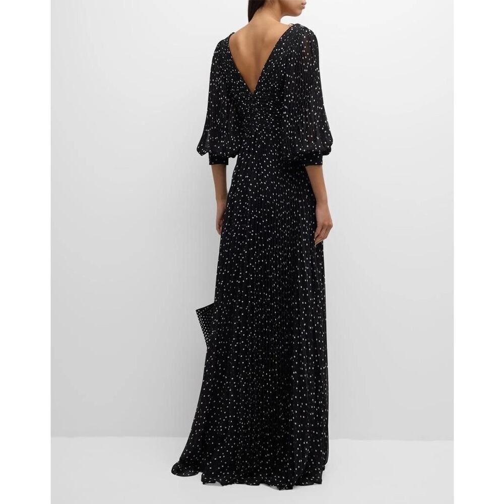 Teri Jon By Rickie Freeman Polka Dot Pleated Chiffon Gown Us2 — image 3 of 8
